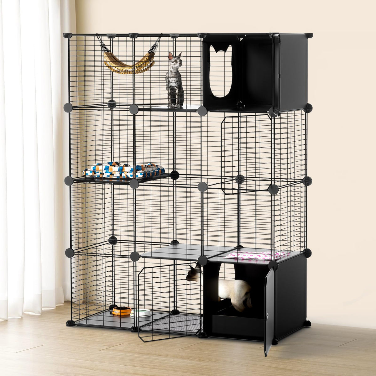 PAWING cat enclosure indoor 4-tier space supports climbing and relaxation for cats.