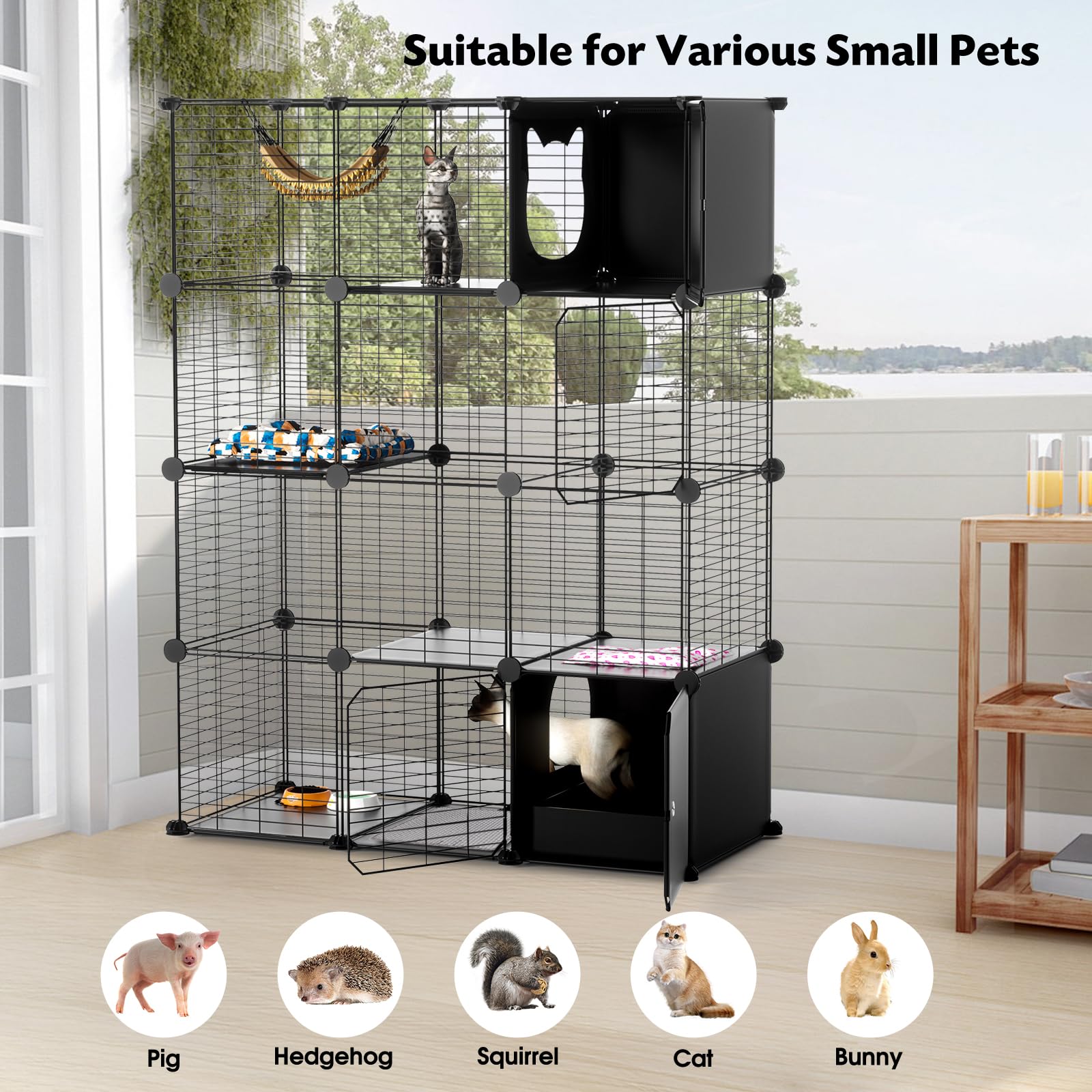 PAWING cat enclosure multi-cat-friendly design supports up to three cats in a single setup.