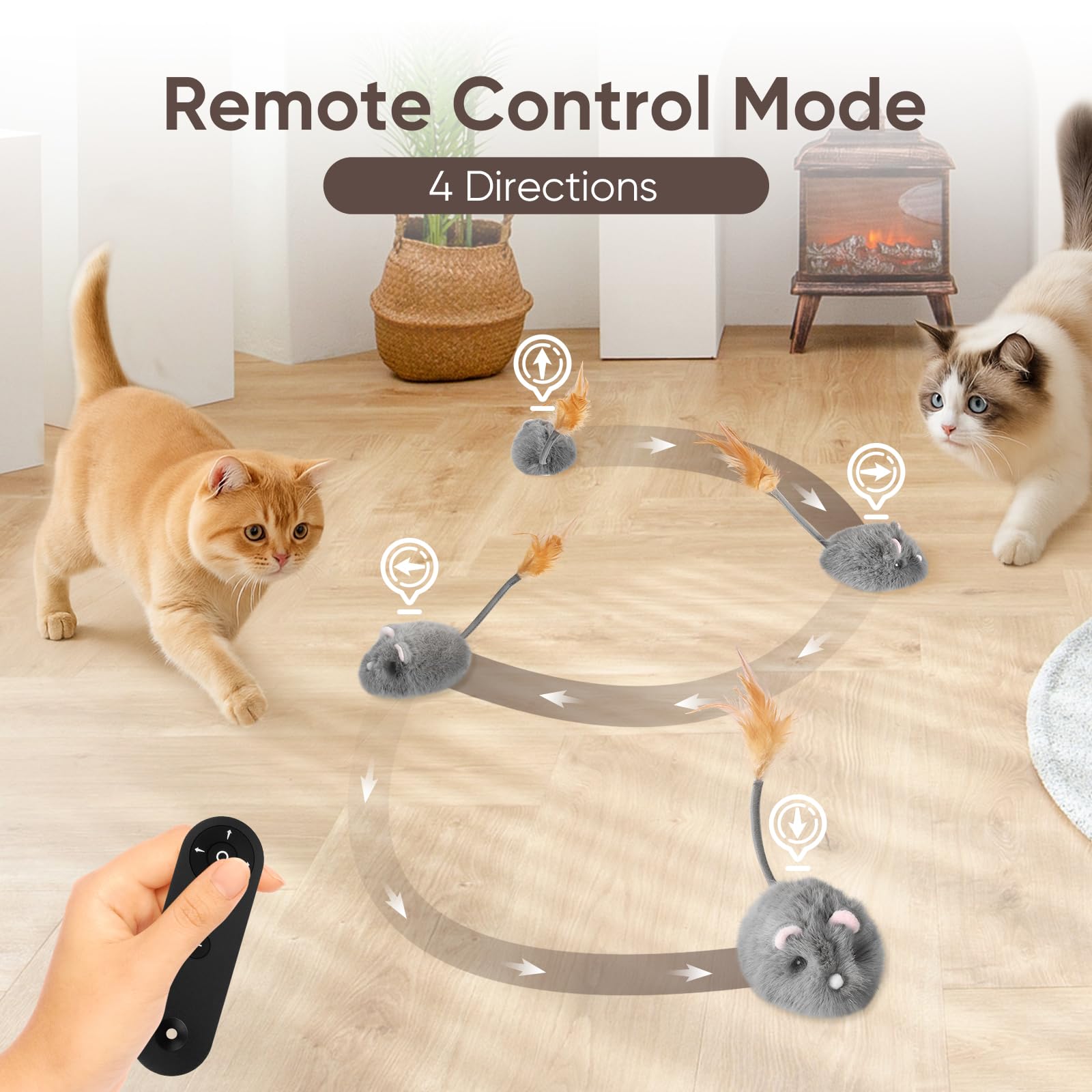 Pawingcat cat mouse toy remote control mode guides chases for bonding