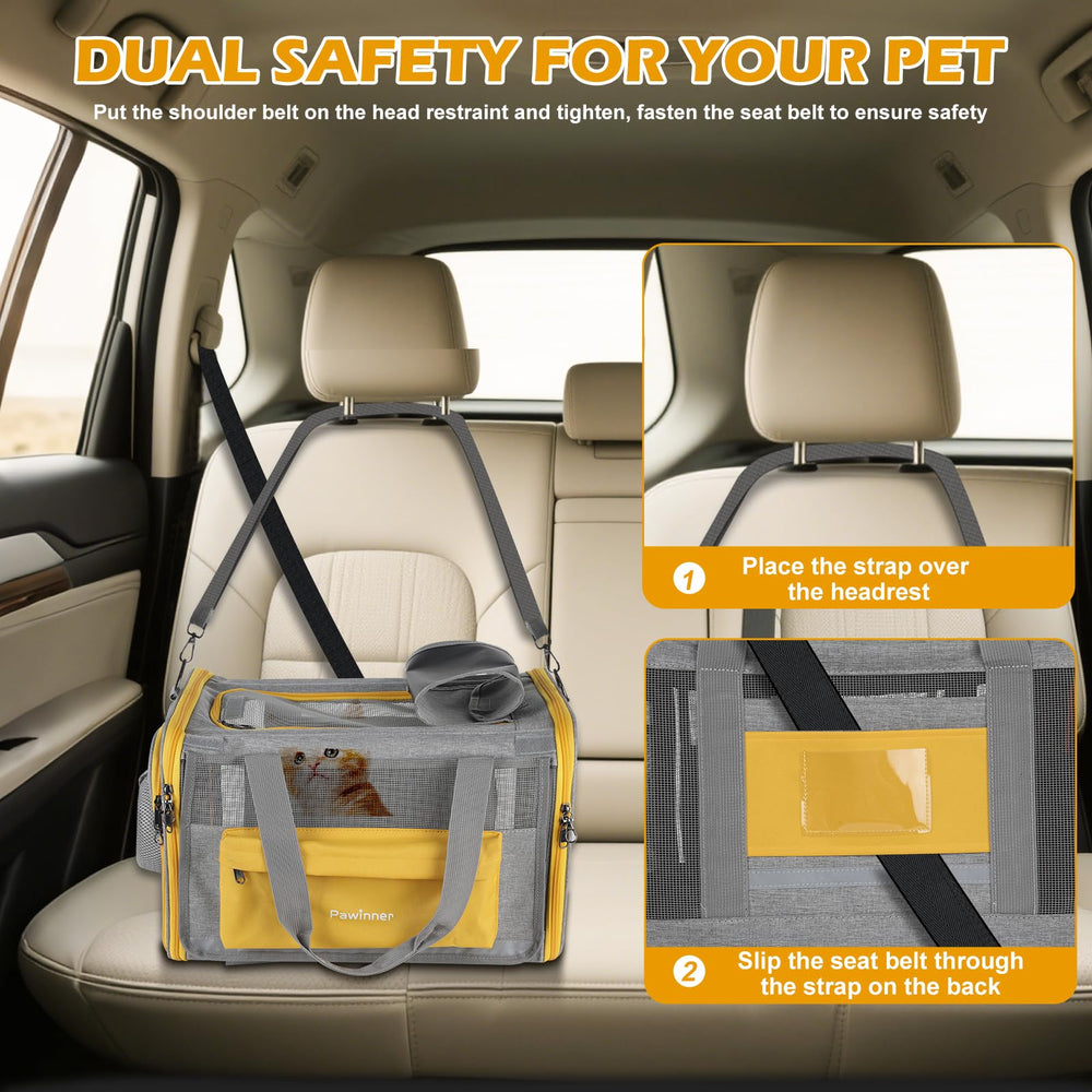 Pawinner cat carrier high-visibility reflective strips improve nighttime safety.