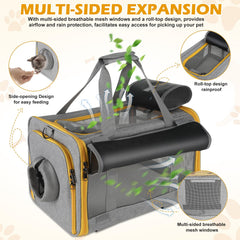 Pawinner cat carrier roll-up top with ventilation and rain protection.