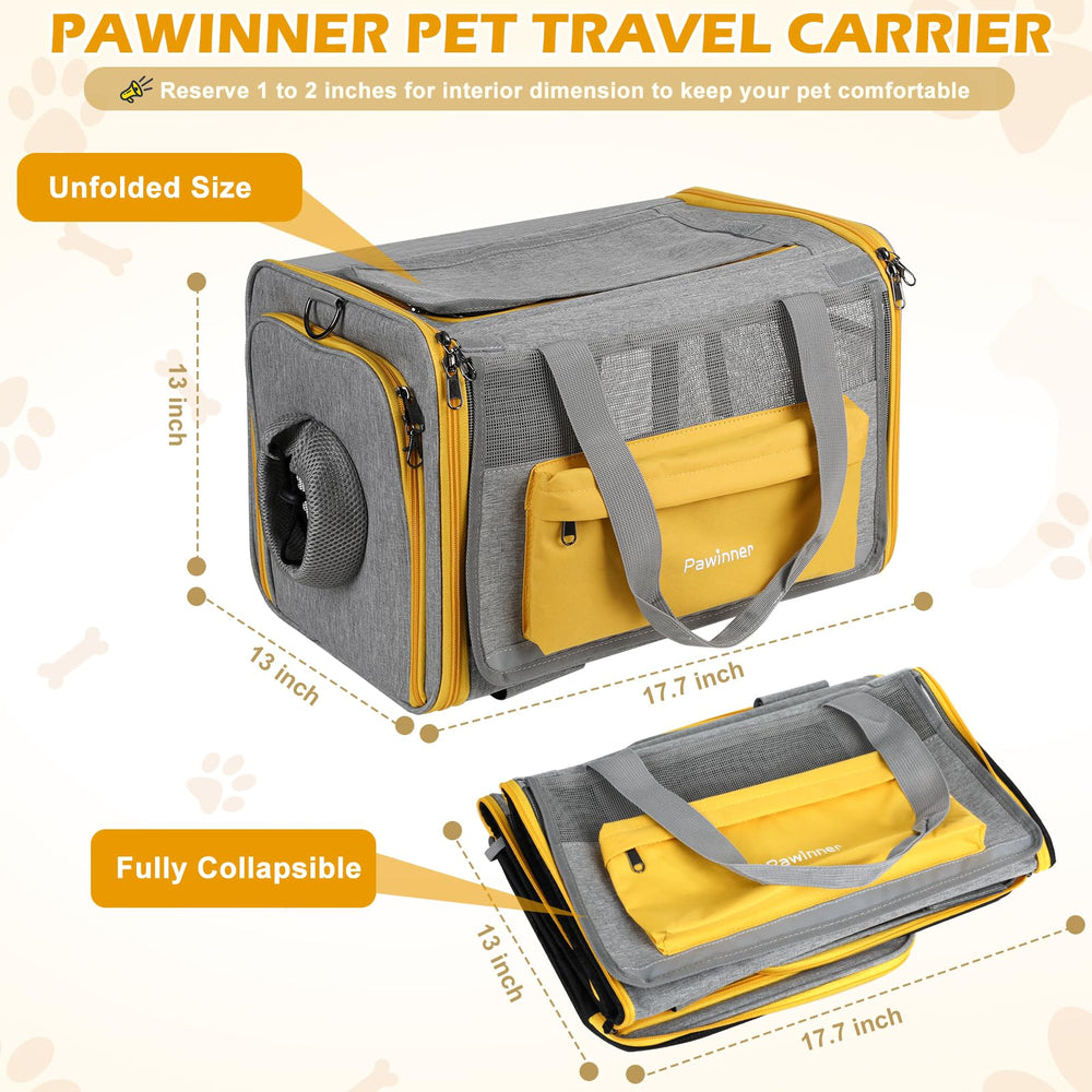 Pawinner cat carrier self-locking zipper prevents pet escape during travel.