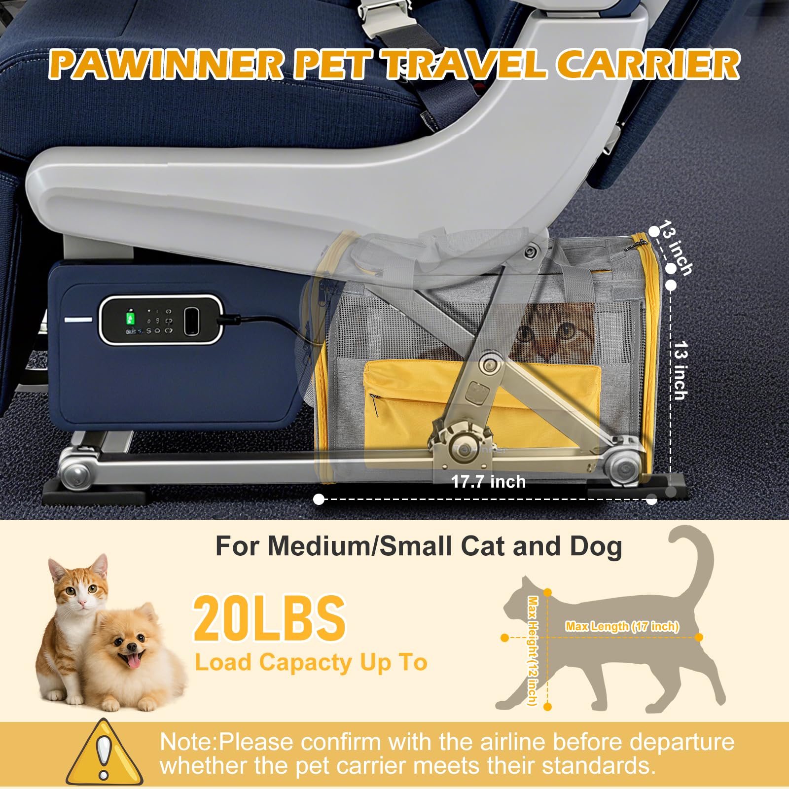 Pawinner cat carrier under-seat-friendly design fits most airline cabins.