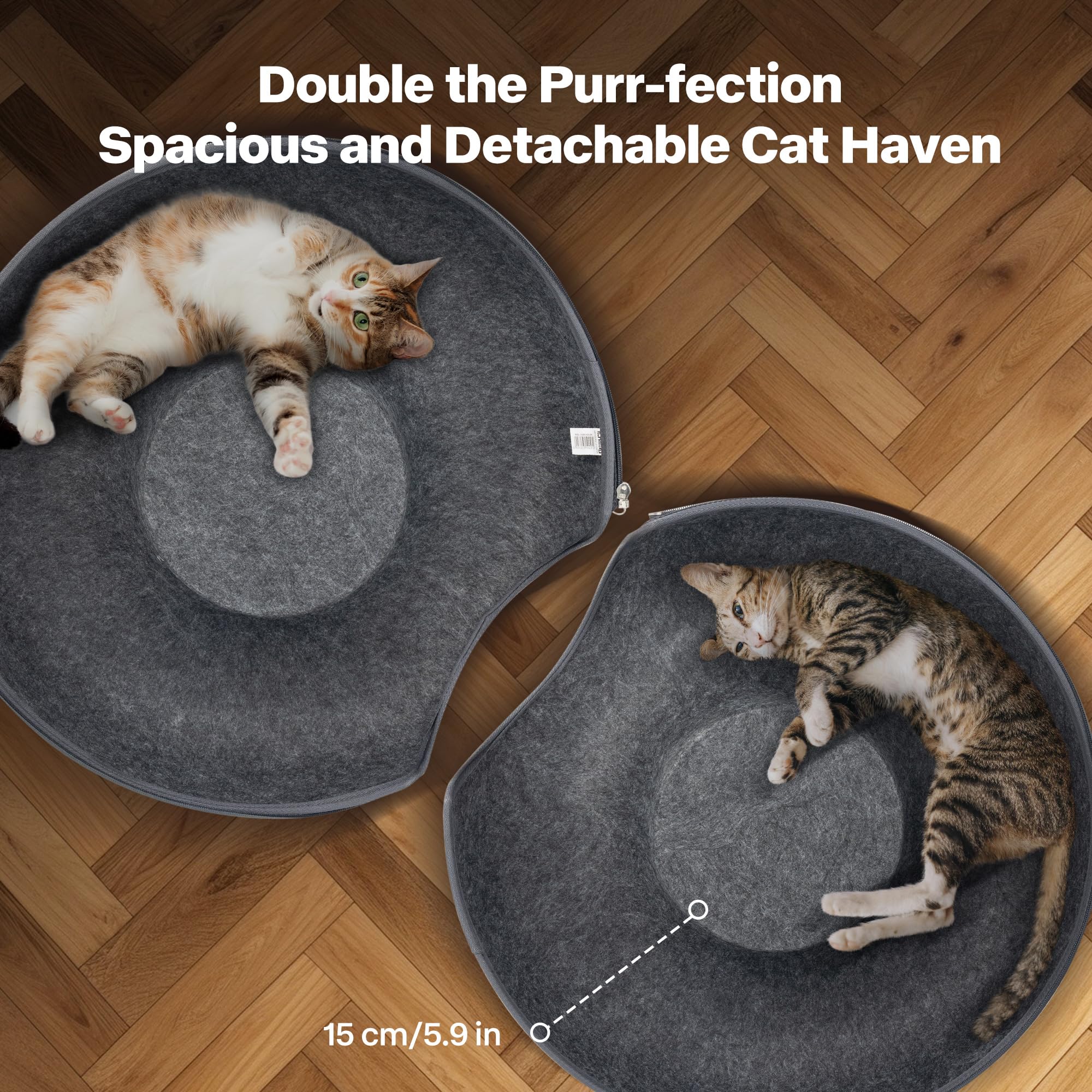 PAWISE cat cave setup in living room demonstrates stylish integration and a cozy retreat for pets.