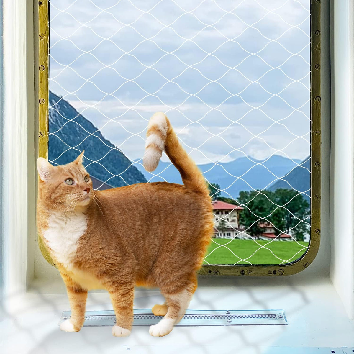 PAWISE Cat Safety Net nylon material close-up showing durable, weather-resistant construction.
