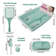PAWISE kitten litter box with dual bowls for food and water.