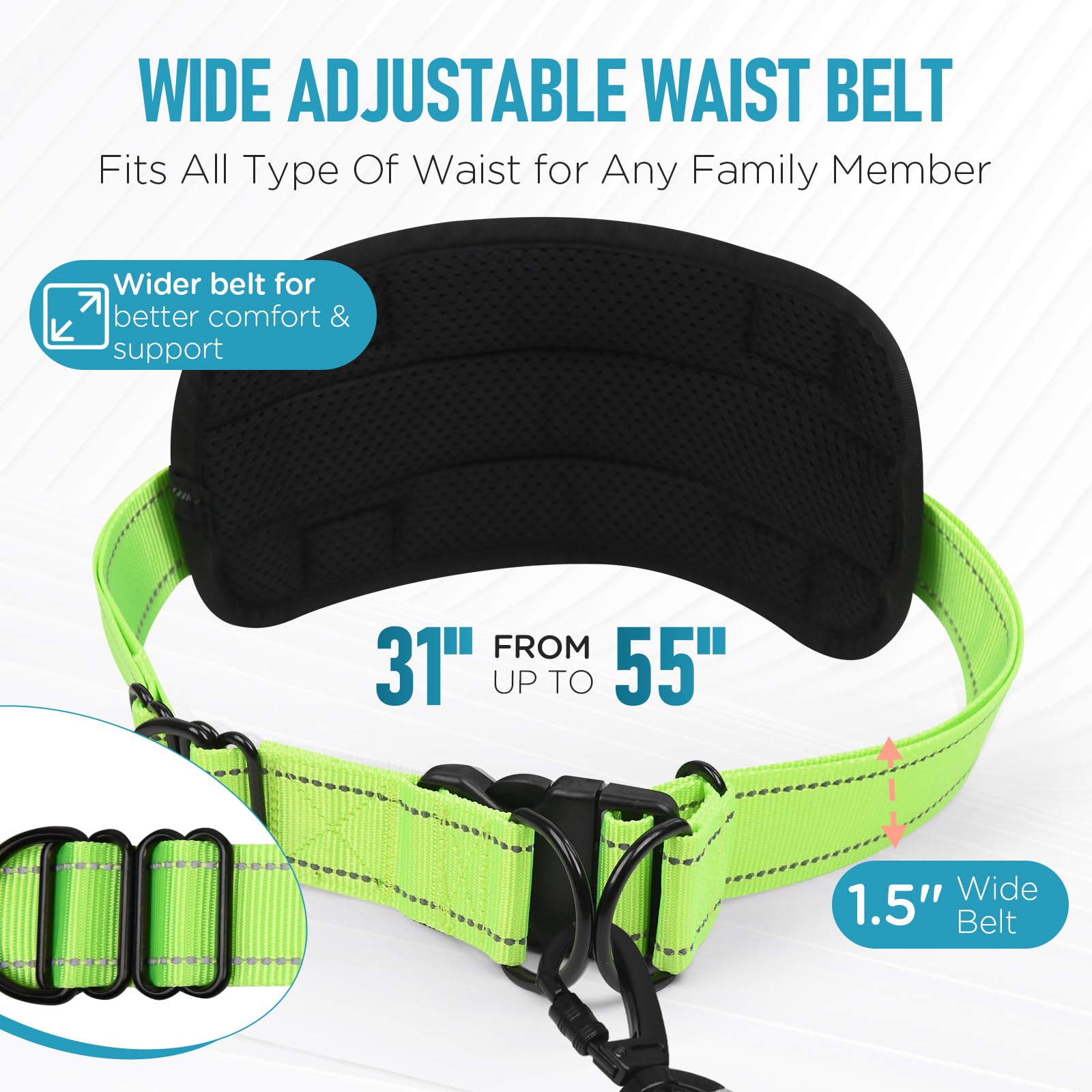 PawistaPal shock-absorbing bungee cord reduces strain during jogging or quick motions.