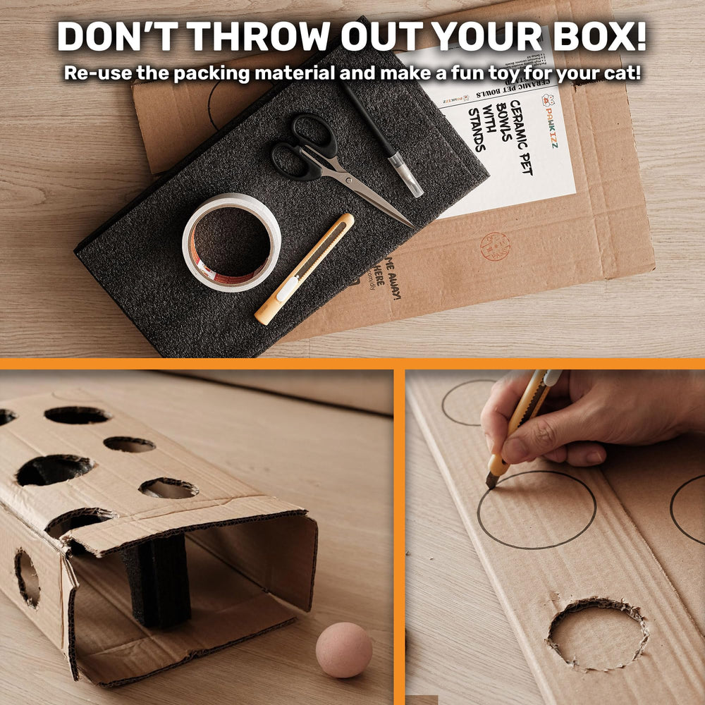 Pawkizz feeding station sized for cats and small dogs reduces spills.