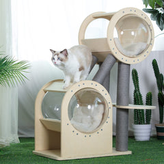 PawlaBay wooden cat tower features durable, easy-clean construction.