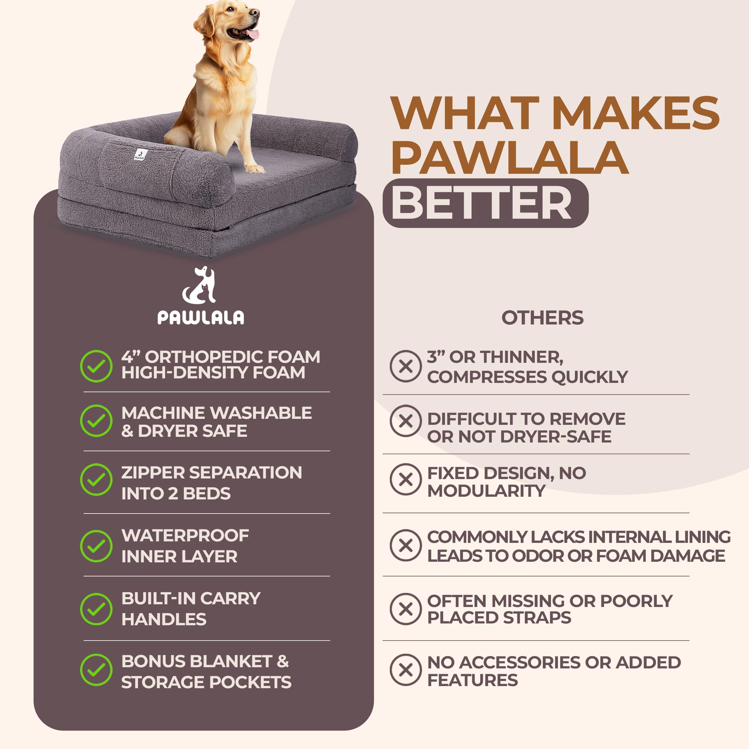 PAWLALA 2in1 human-dog bed dolphin-gray finish complements modern interiors.