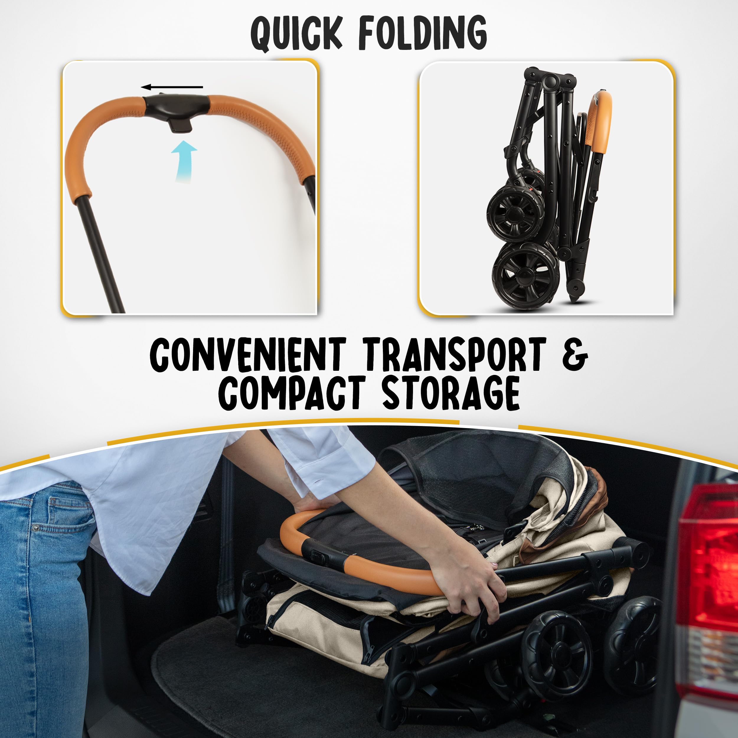 PAWLALA canopy and waterproof pads keep pets dry and comfortable during rides.