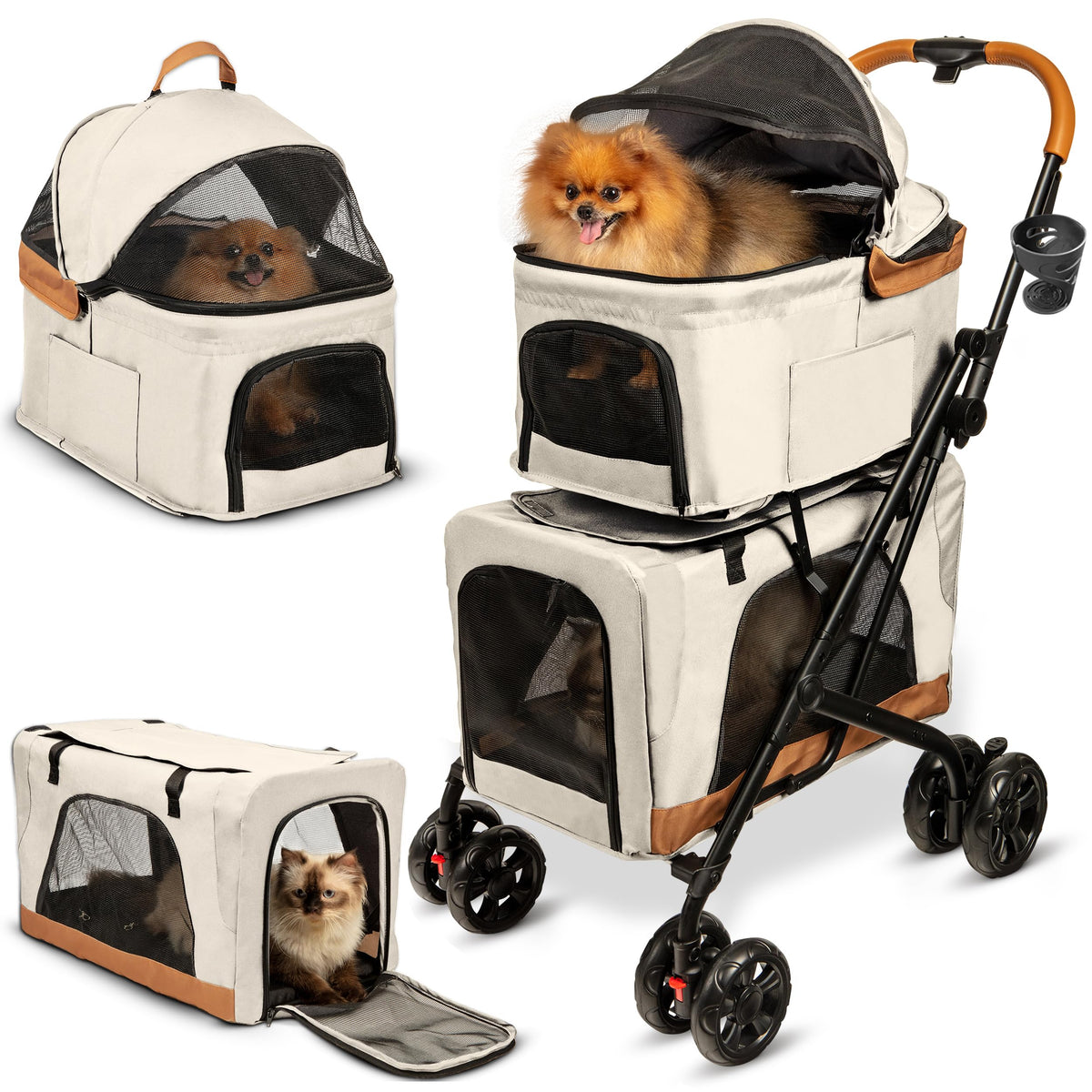 PAWLALA double stroller front view showcases roomy dual-pet compartments for comfortable outings.
