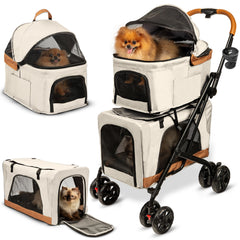 PAWLALA double stroller front view showcases roomy dual-pet compartments for comfortable outings.