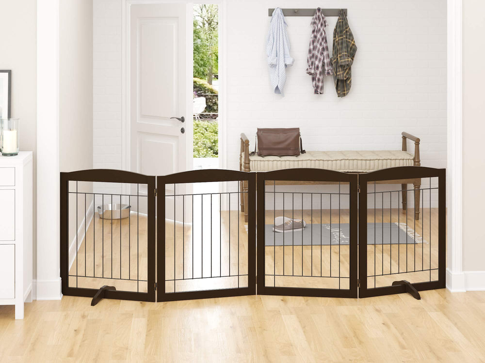 PAWLAND dog gate at stairs demonstrates freestanding safety on a landing