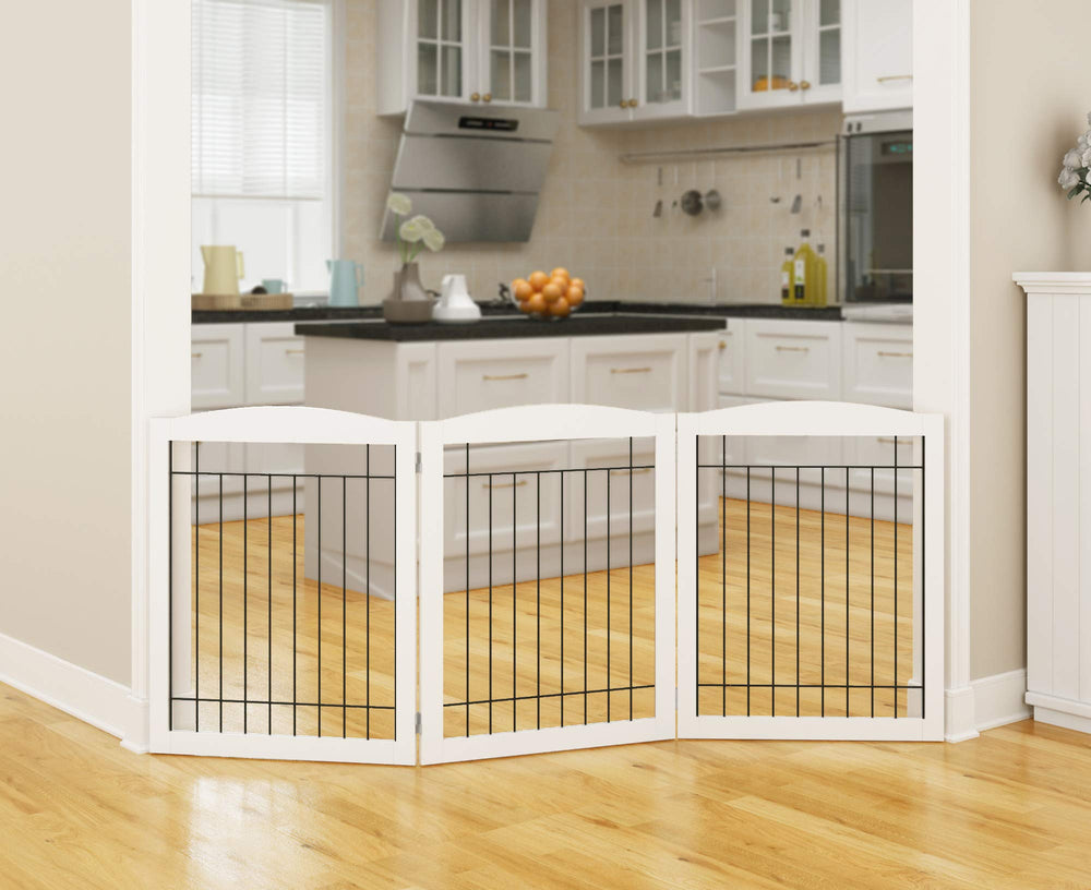 PAWLAND dog gate weighs 20 pounds for stable portable use.