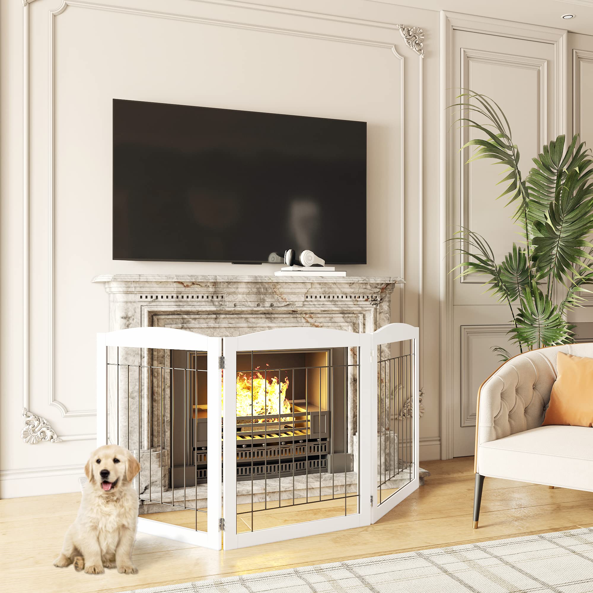 PAWLAND freestanding gate stands securely without mounting hardware.