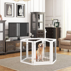 PAWLAND white gate in doorway illustrates unobtrusive pet containment.