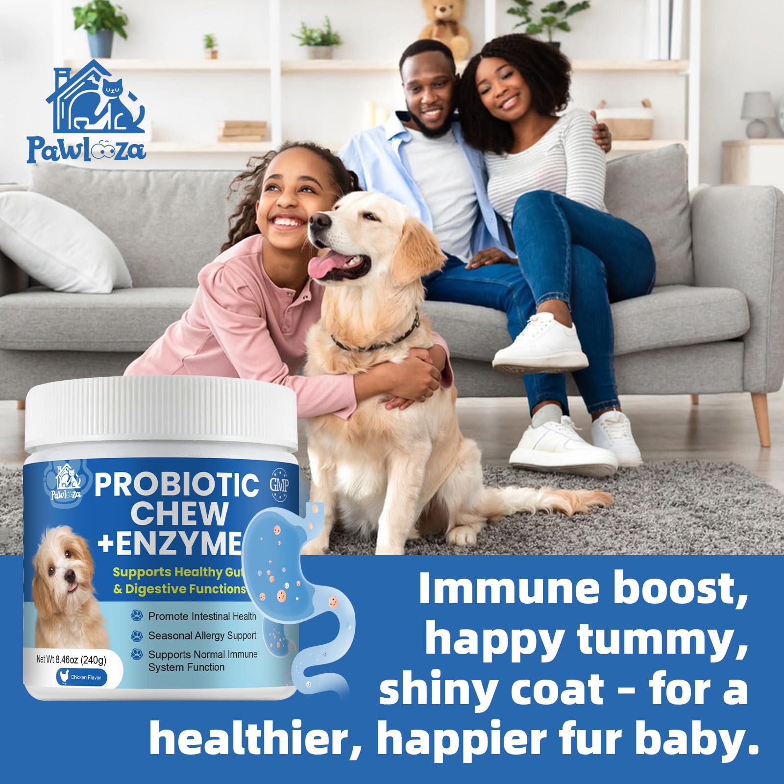 Pawlooza dog allergy chews in use as a treat suggesting daily comfort.