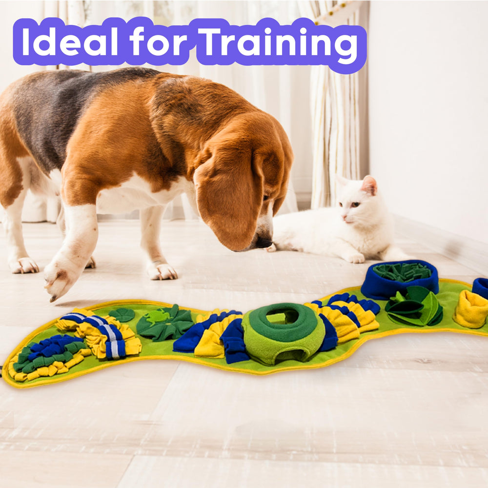 PAWLUDE snuffle mat in use promotes mindful sniffing and enrichment.