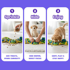 PAWLUDE snuffle mat slow-feeding layout helps mindful eating sessions.