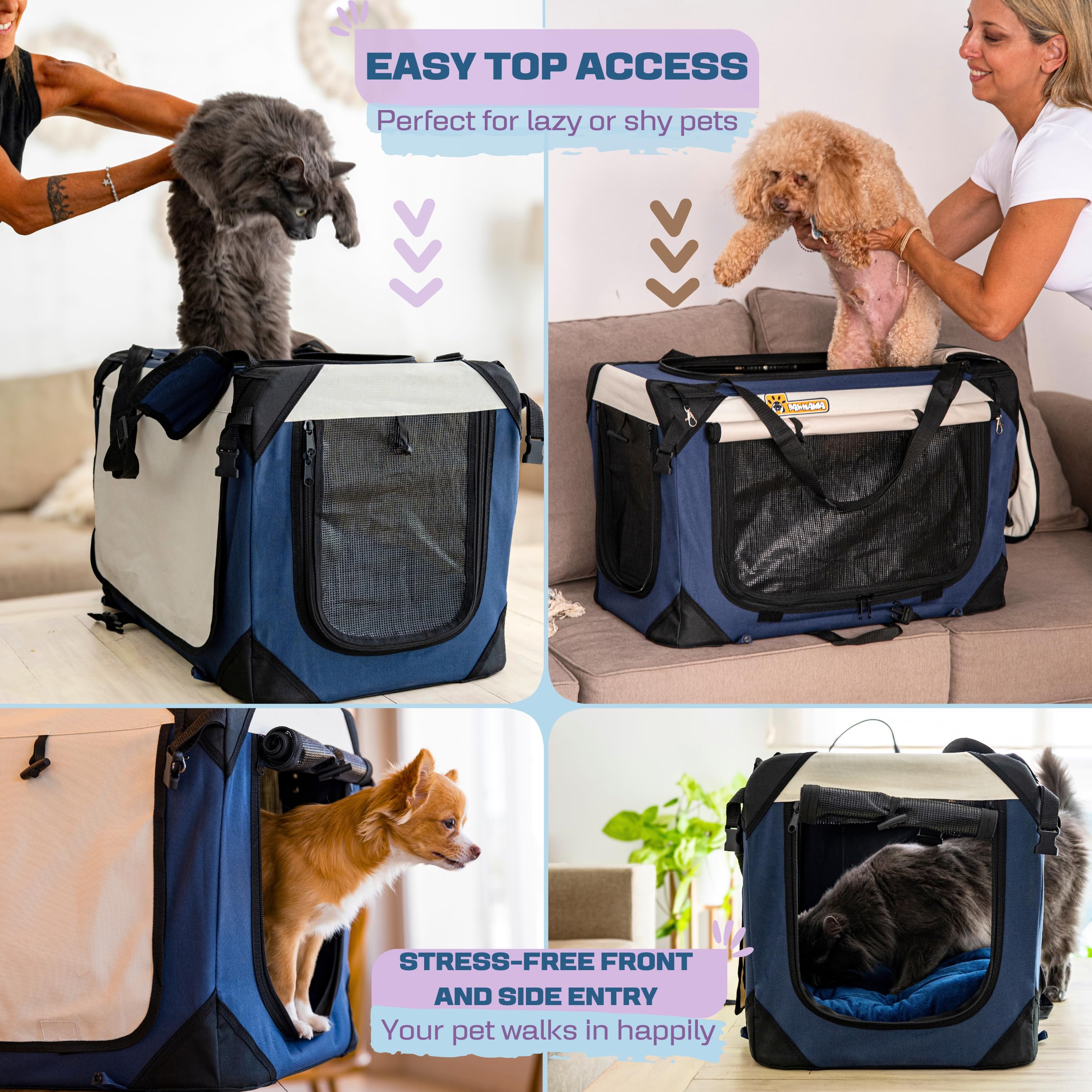 PAWMANIA breathable mesh panels promote airflow for comfortable travel.
