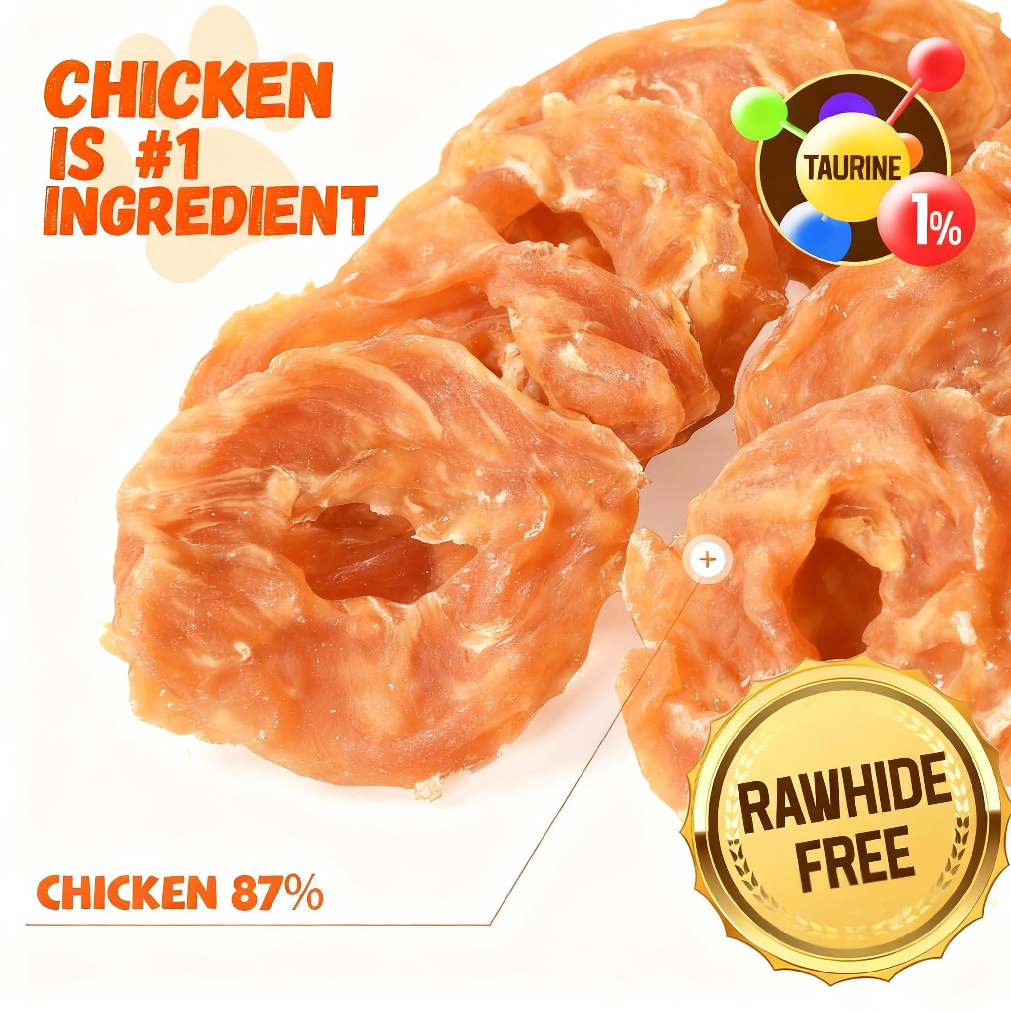 Pawmate chicken jerky rings closeup highlights chewy texture ideal for training rewards.