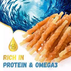Pawmate Cod Sticks texture closeup emphasizes chewy bite for focused practice