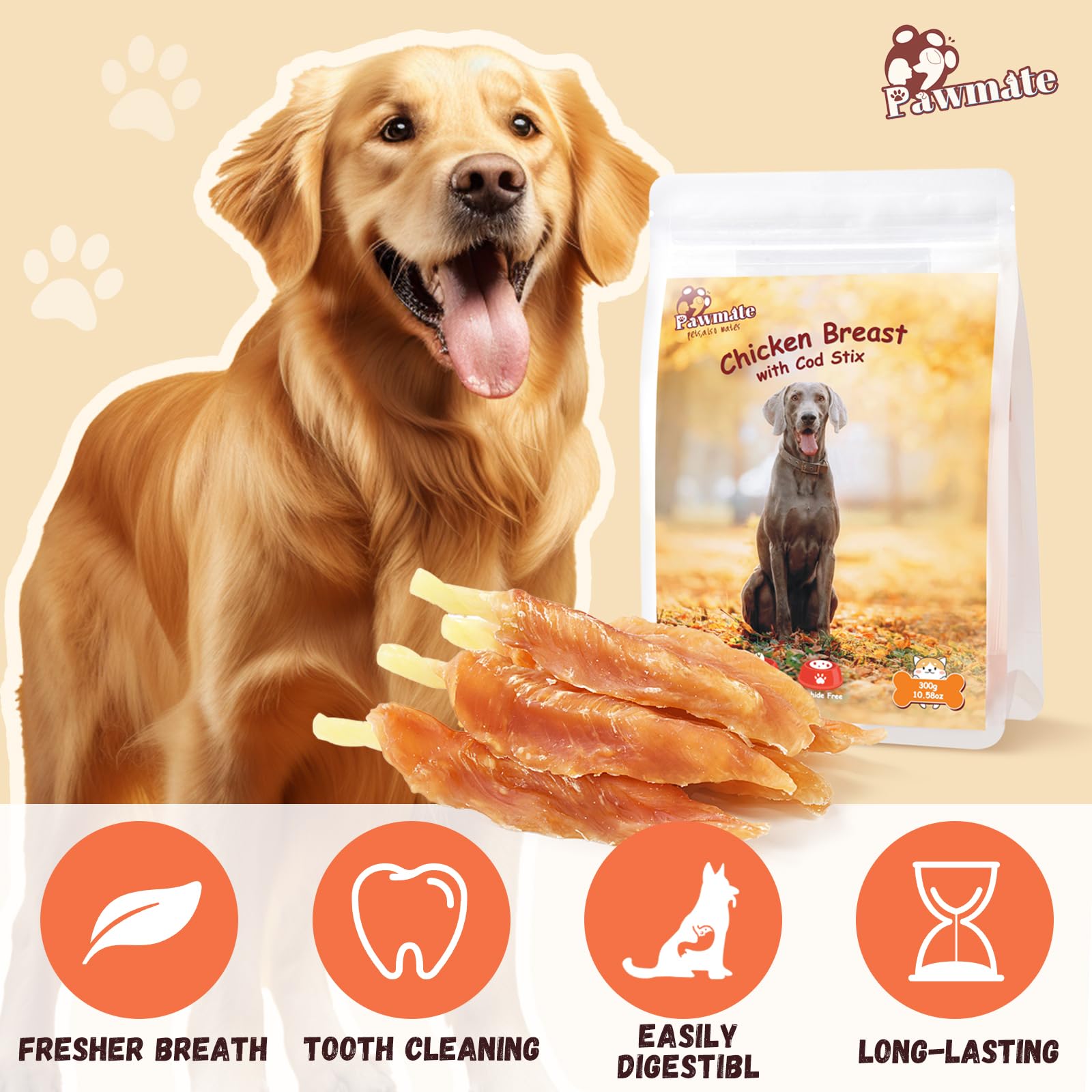 Pawmate dental-benefit close-up illustrating chew action for oral care
