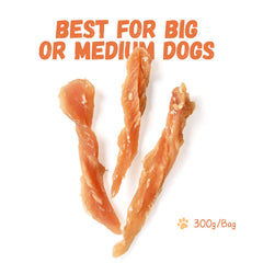 Pawmate dental health jerky image hints at dental hygiene benefits for dogs.
