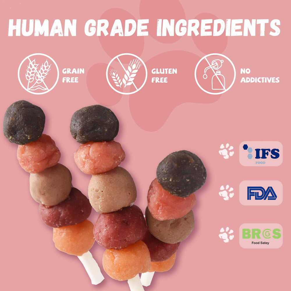 Pawmate kabobs travel-pack image shows mess-free packaging for on-the-go adventures