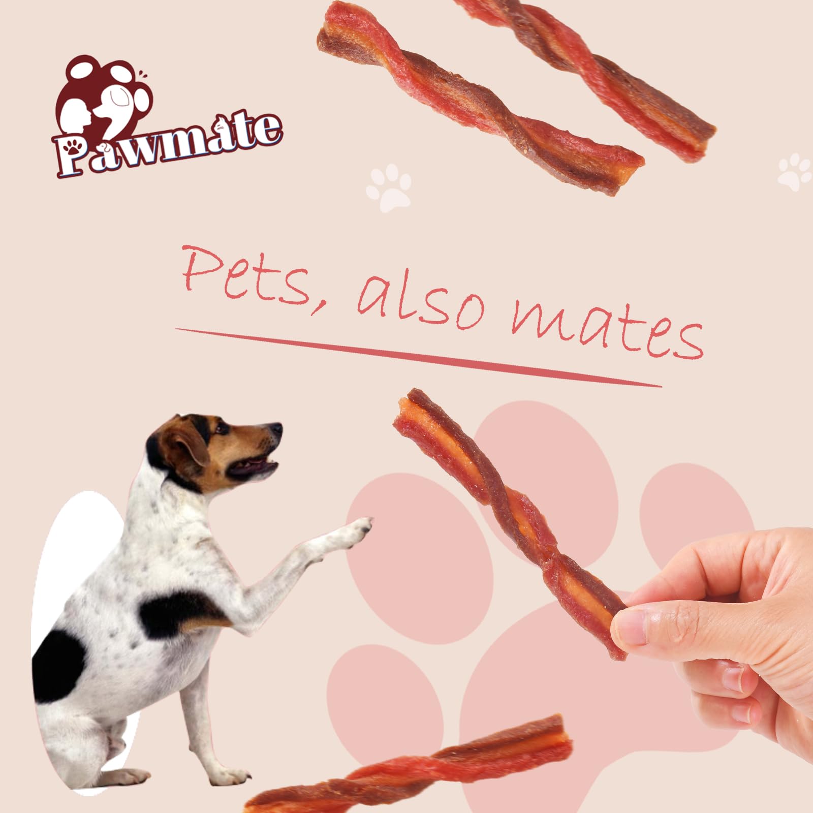 Pawmate triple-flavored dog treats 10.6 oz package shown suitable for all sizes.