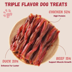 Pawmate triple-flavored dog treats close-up of twists highlighting chewy texture for training.