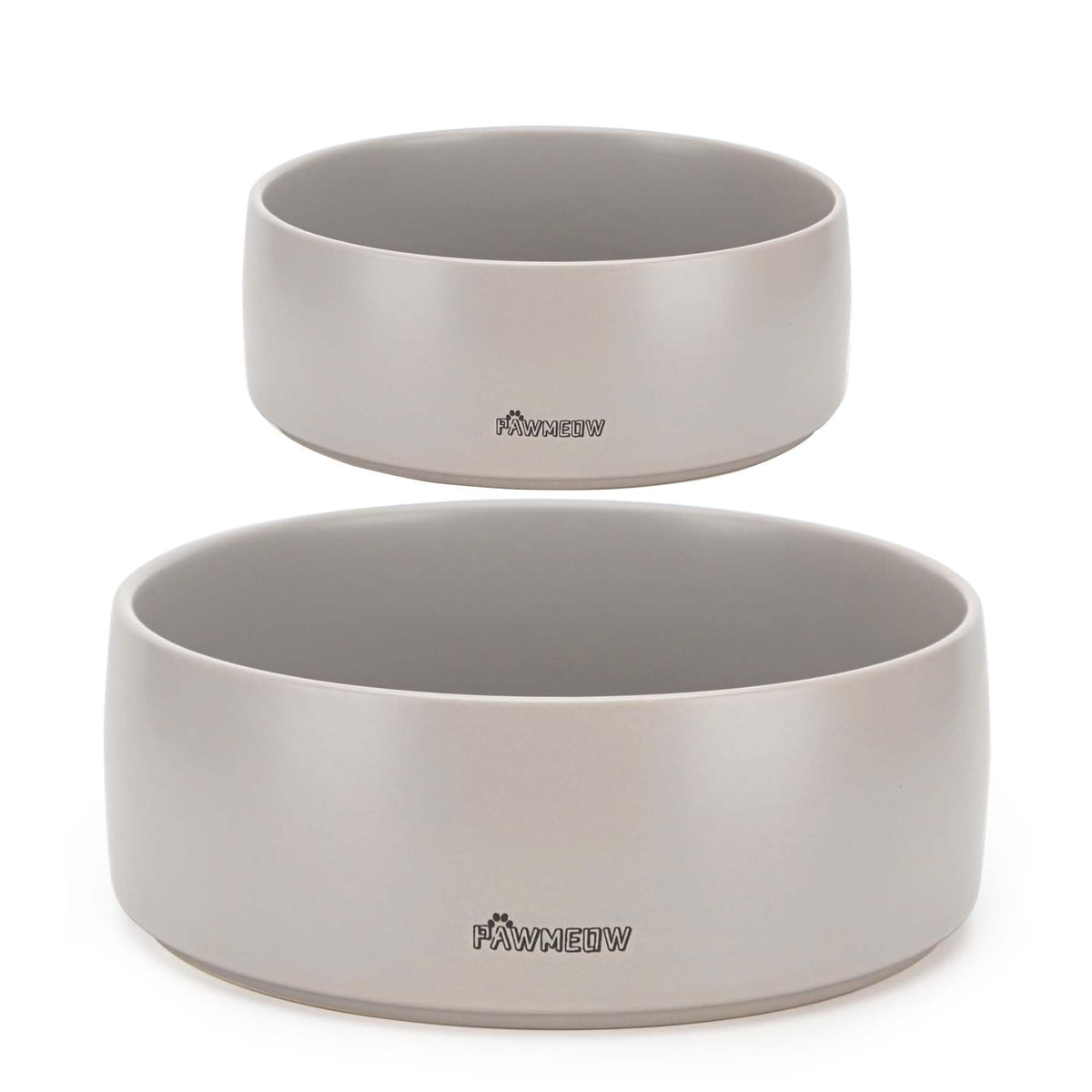 PawMeow ceramic dog bowl set gray two-piece pack, spill-resistant and durable.