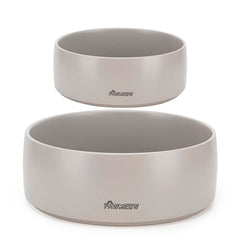 PawMeow ceramic dog bowl set gray two-piece pack, spill-resistant and durable.