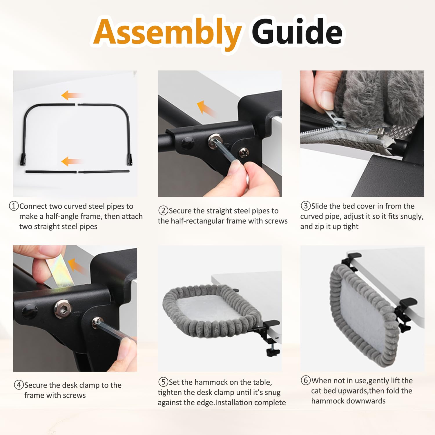 Pawow Cat Desk Bed clamp-close-up visual shows secure mounting and guard padding