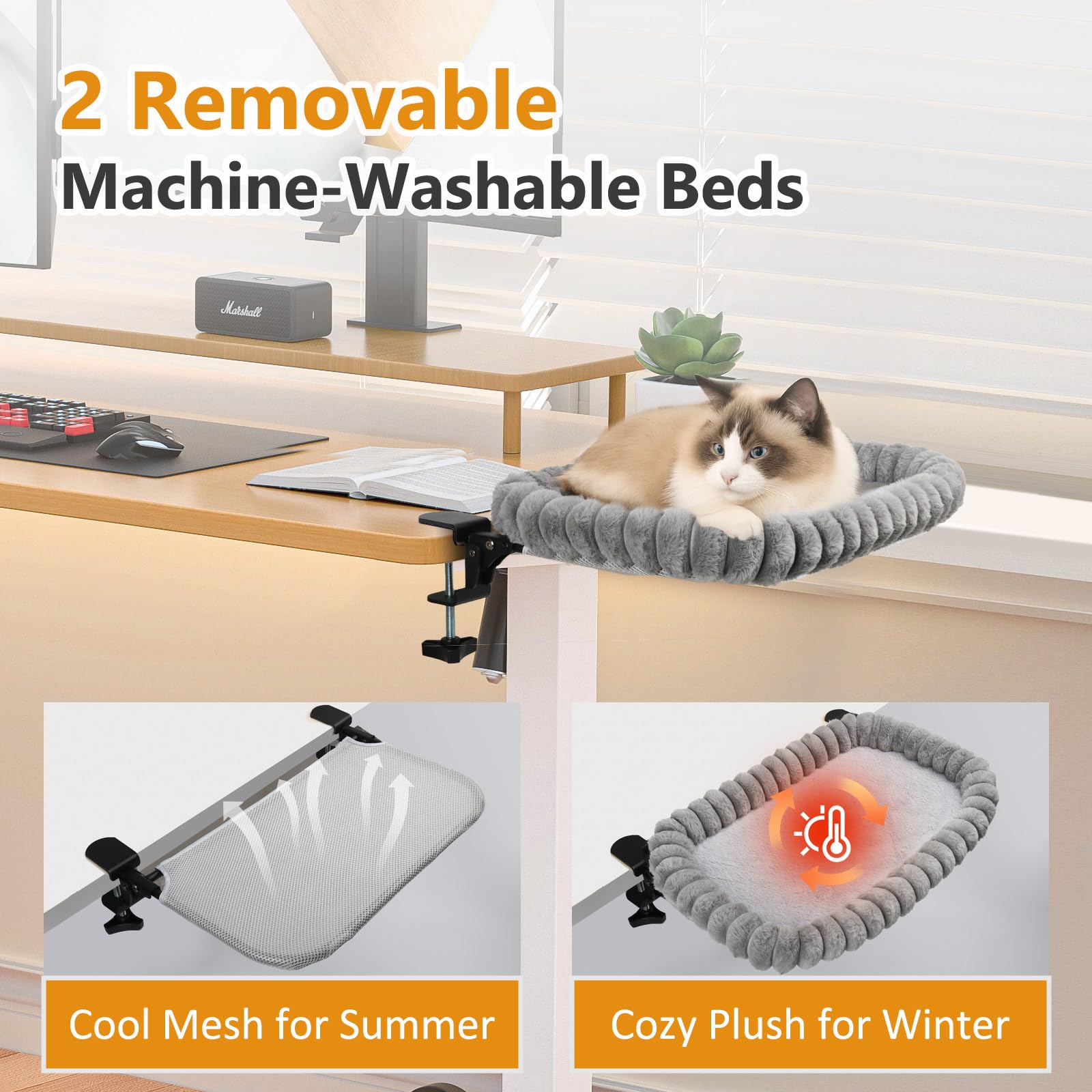 Pawow Cat Desk Bed easy installation tools shows quick setup without drilling for clutter-free space