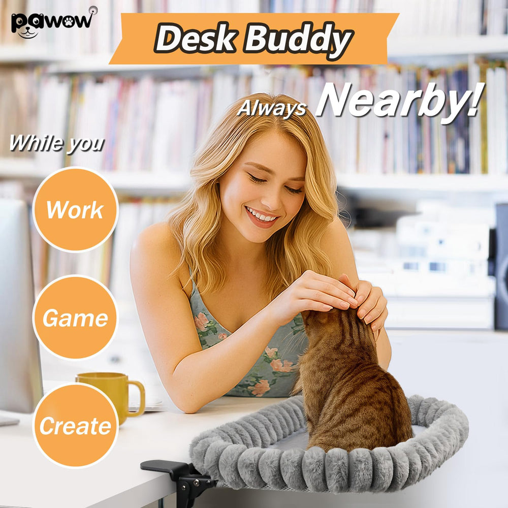 Pawow Cat Desk Bed steel-frame durability highlights sturdy support up to 40 lbs for safe lounging