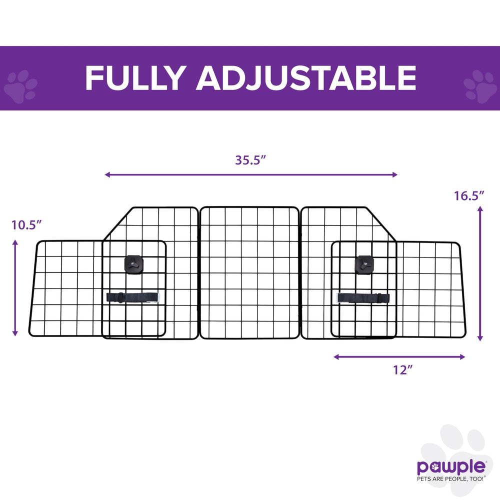Pawple barrier side panels adjustable fit most cars for flexible, secure containment.