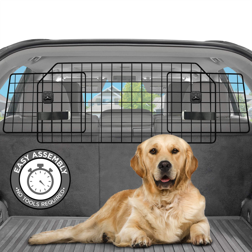 Pawple dog car barrier main panel keeps your pet in the cargo area for organized trips.