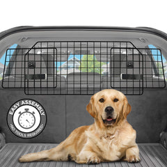 Pawple dog car barrier main panel keeps your pet in the cargo area for organized trips.