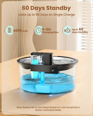 PawPoll wireless cat water fountain battery compartment highlights rechargeable power for portable use