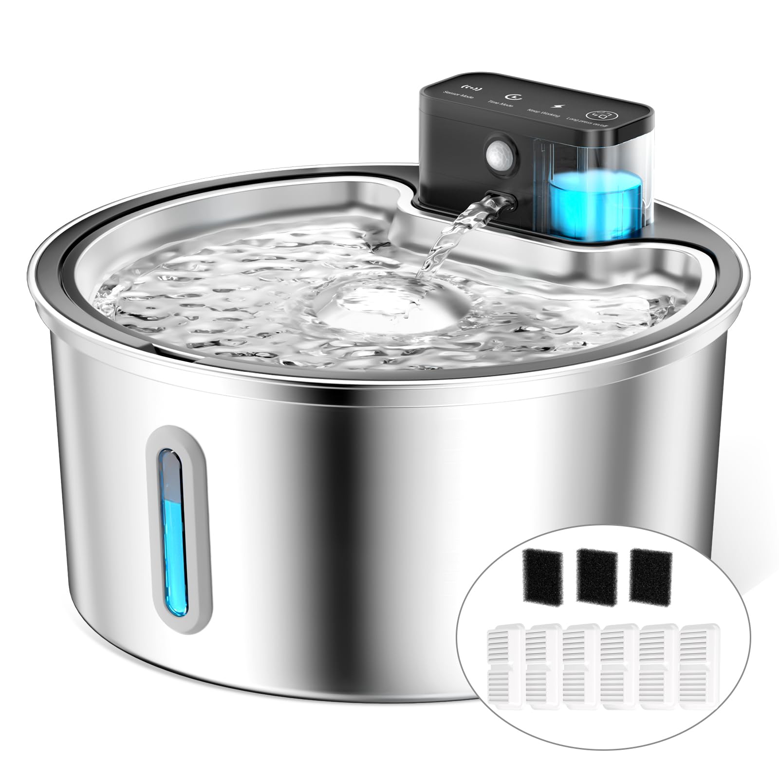 PawPoll wireless cat water fountain front view highlights cordless design for flexible placement