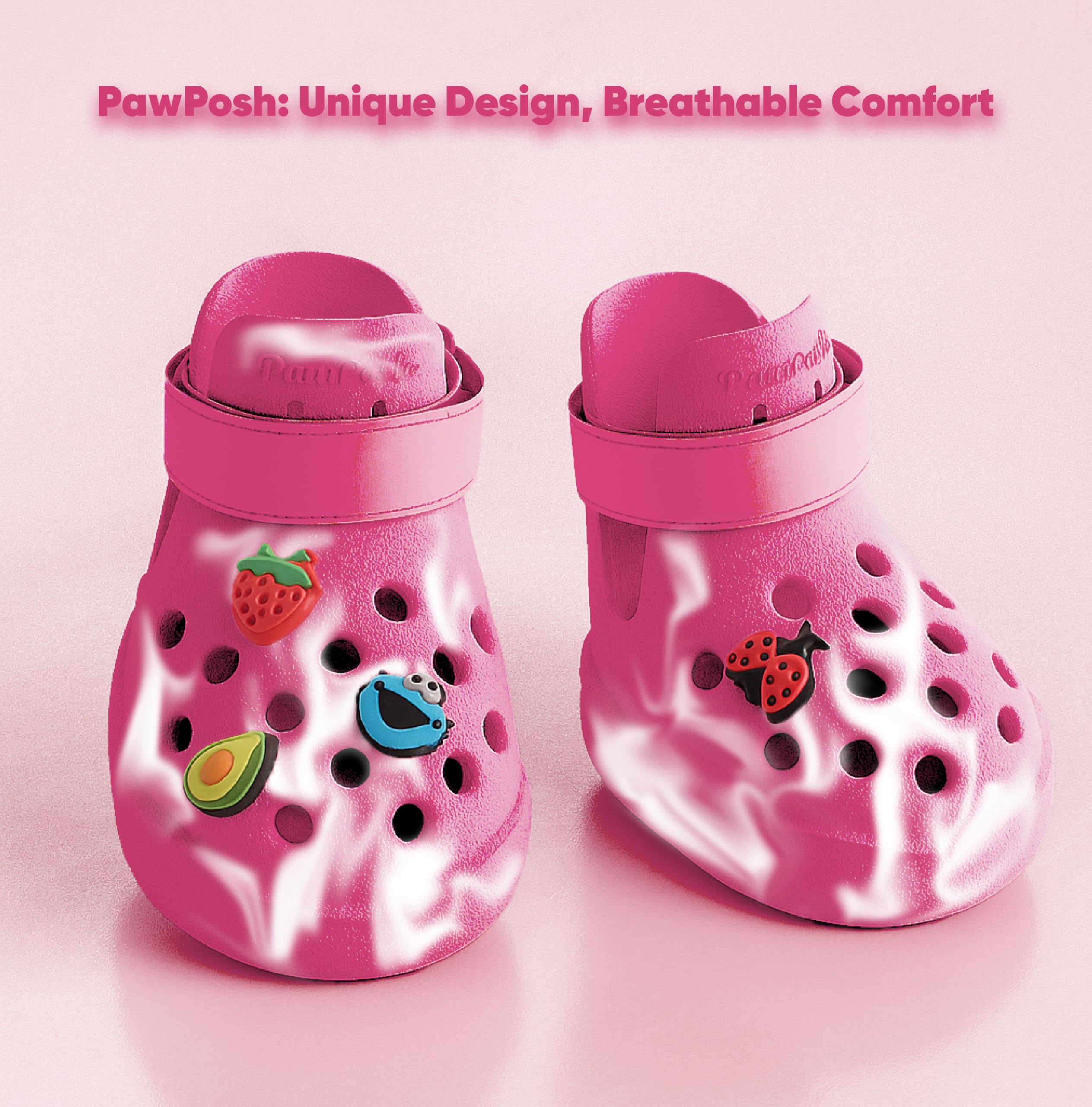 PawPosh dog shoes rose marble side view showing secure adjustable strap for outdoor walks