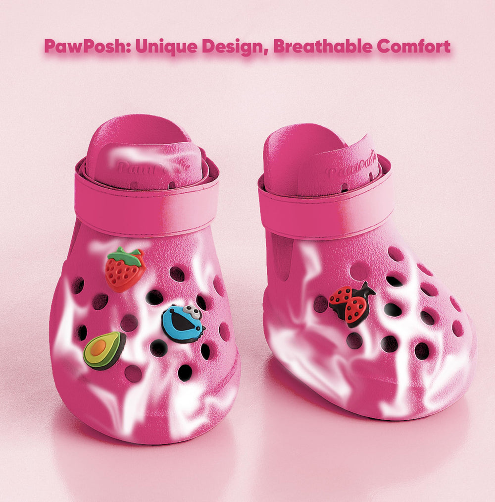 PawPosh dog shoes rose marble side view showing secure adjustable strap for outdoor walks