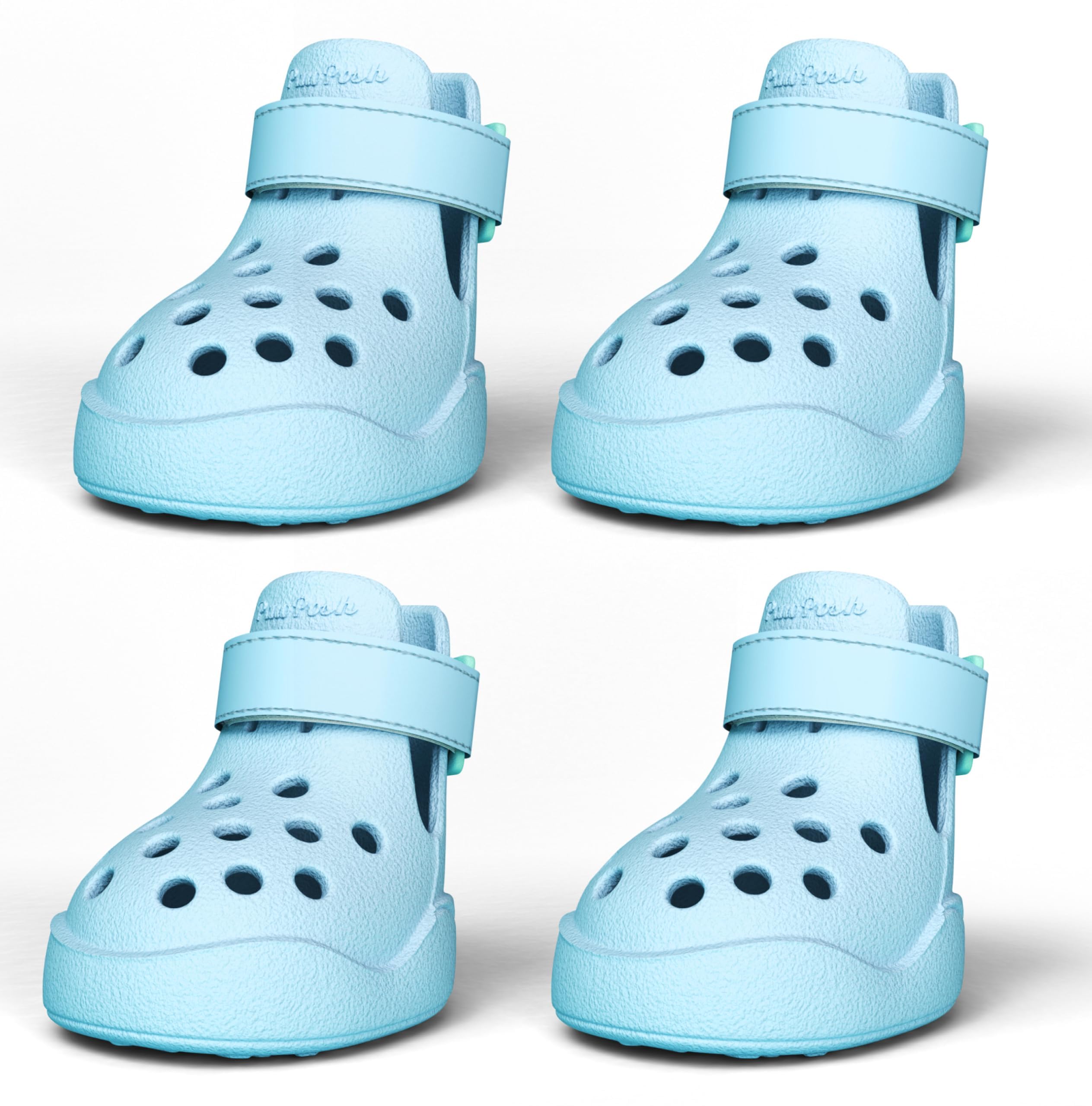 PawPosh dog shoes sky blue front view showing breathable perforations for airflow.