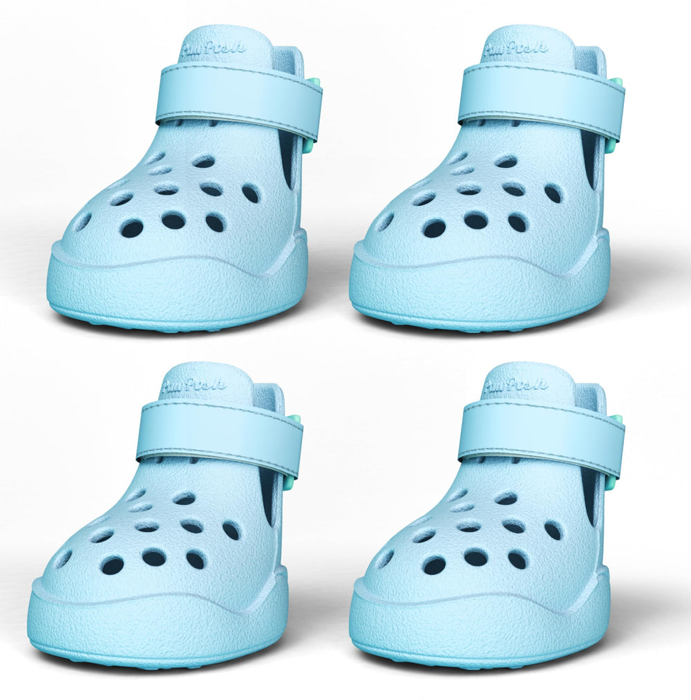 PawPosh dog shoes sky blue front view showing breathable perforations for airflow.