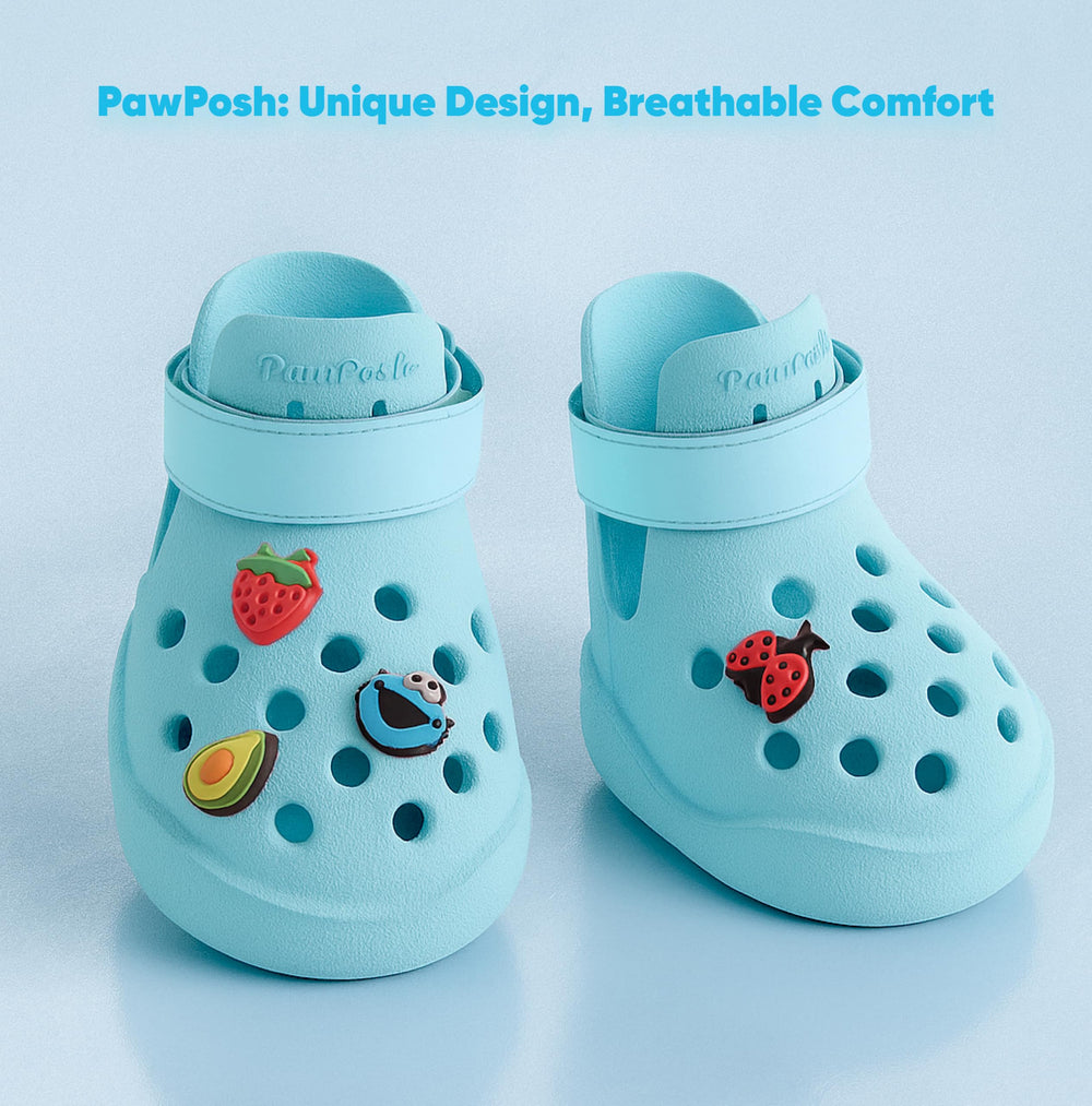 PawPosh dog shoes sky blue side view highlighting non-slip grip on surfaces.