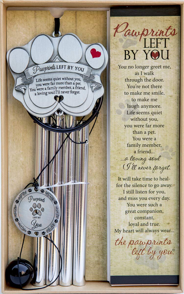 Pawprints Left By You wind chime 18-inch metal exterior with soothing memorial appeal