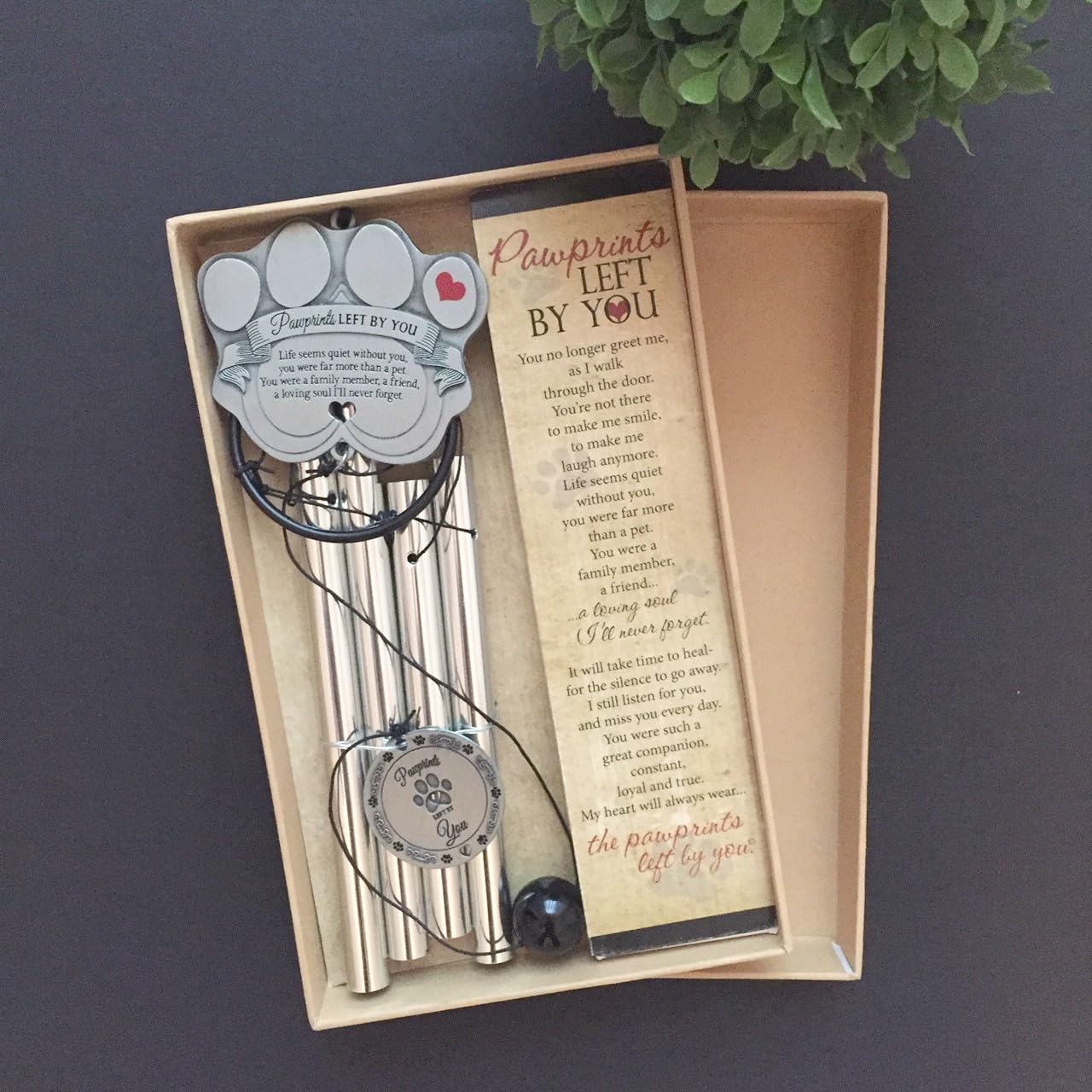 Pawprints Left By You wind chime with four tubes for gentle harmony