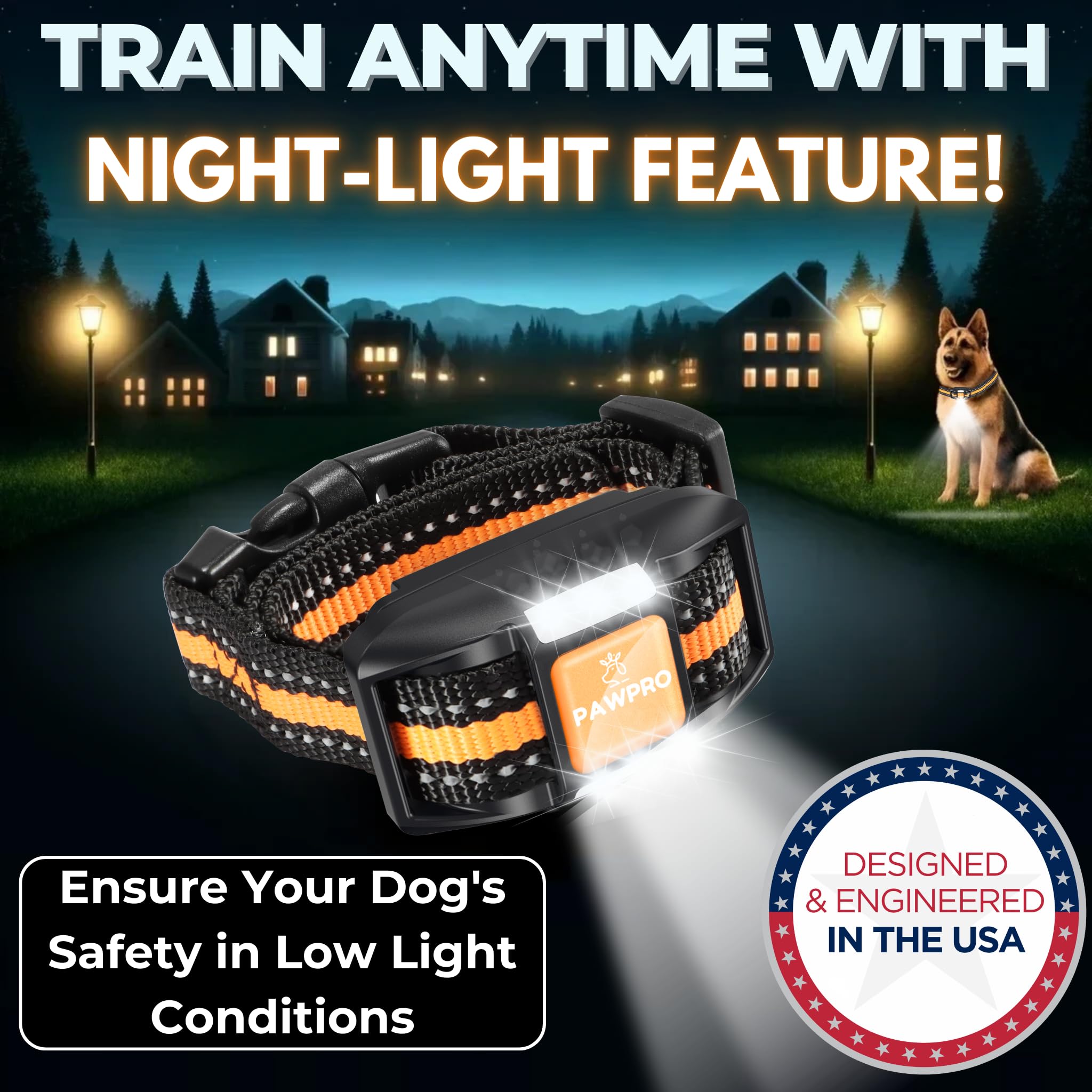 PAWPRO IPX7 waterproof collar withstands rain and mud during rugged hikes